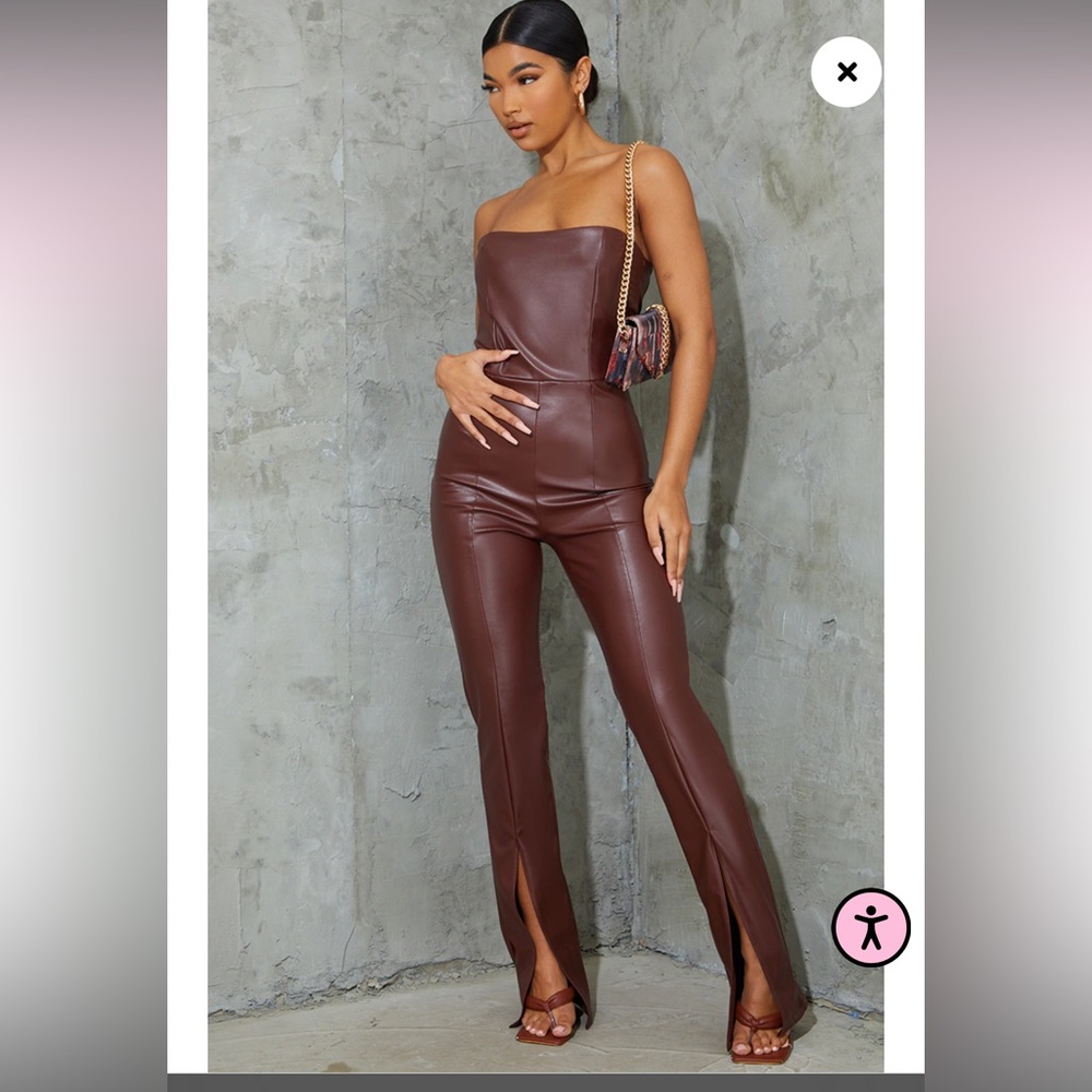 Pretty Little Thing Chocolate Split Hem Jumpsuit